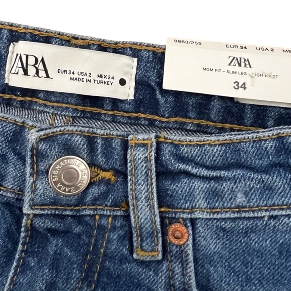 ZARA 90’s High Waist Slim Mom Fit Jeans in Too Long Blue Size 2 - Picture 7 of 10